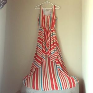 Multicolored Stripes Asymmetrical summer dress